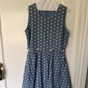 Blue Polka Dot Linen Dress
